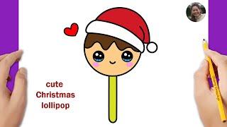 How to draw a cute lollipop easy | Christmas drawing | How to draw Christmas stuff