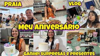 Vlog . Comemorando meu Aniversário na Praia , ganhei bolos surpresas e presentes  ,compartilhei tudo