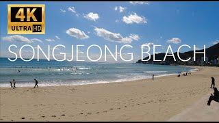 4K Busan,Korea  Songjeong Beach!! Relaxing & Cool Beach with Surfers!!