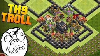 Clash of Clans | New TH9 Troll Base | The Wall | + Noob Attacking Fails [2016]