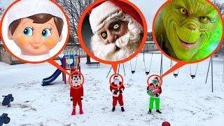 drone catches Santa vs Grinch vs Elf on the Shelf at haunted park (huge battle!)