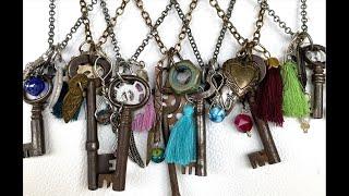 New Industrial Whimsy Charm Necklaces Vintage Keys Locket Handmade