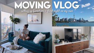 MOVING VLOG | setting up my furniture, huge grocery haul + first night living alone 