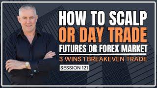 How to Scalp and Day Trade any Futures or Forex Market.  3 wins and 1 Breakeven Trade.