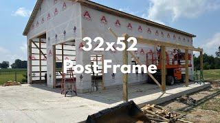 32x52 16’ post frame building with 2x6 SPF wall supports.