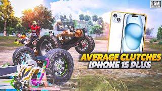 AVERAGE CLUTCHES IN IPHONE 15 PLUS || SMOOTH + 60FPS PUBG / BGMI TEST 2024 | SOLO VS SQUAD GAMEPLAY