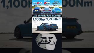 Audi TT RS (1100hp) v R8 (1200hp) v 911Turbo (1100hp):DRAG RACE #shorts