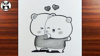 Cute two bear fall in love drawing | cute animals drawing​⁠@TaposhiartsAcademy