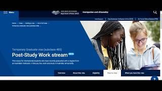 Subclass 485 Temporary Graduate Visa Post Study Work stream Australia