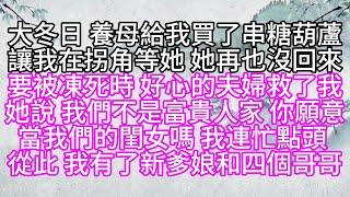 大冬日，養母給我買了串糖葫蘆，讓我在拐角等她，她再也沒回來，要被凍死時，好心的夫婦救了我，她說，我們不是富貴人家，你願意當我們的閨女嗎，我連忙點頭，從此，我有了新爹娘和四個哥哥【幸福人生】#為人處世