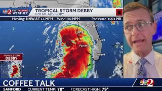 COFFEE TALK: Tropical Storm Debby is getting stronger this morning. Let's look at the latest data…