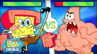 Bob Esponja | Escenas de pelea de Bob Esponja con BARRAS DE VIDA  | Compilación | Español