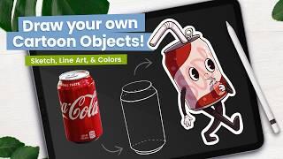 How To Draw Objects As Cartoon Characters | Great for custom stickers!