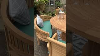 teak garden furniture round teaktable chairs teakbench combo with cushions