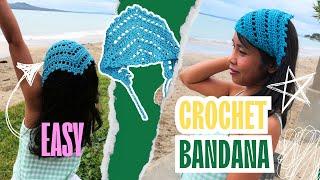 Easy crochet bandana/ hair scarf how to tutorial.