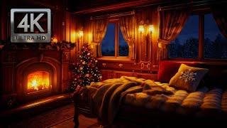 Luxury Sleeper Train on North Pole Express, Christmas Ambience with Train Sounds & Crackling Fire