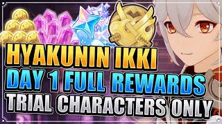 Hyakunin Ikki Day 1 Guide (TRIAL CHARACTERS ONLY FULL REWARDS) Genshin Impact Patch 2.5 Extreme x4