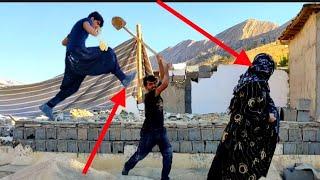 Anger and power: Throwing a cement sack towards Manouchehr and cementing the bathroom floor