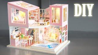 DIY Miniature Dollhouse Kit || First Sight - Mini Pink Villa - Relaxing Satisfying Video