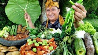 MUKBANG 20 MACAM LALAPAN + sarden pete mentah + SAMBAL TERASI nasi hangat || pesta lalapan mentah