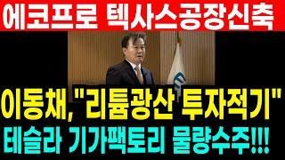 [에코프로 에코프로비엠 주가전망] 드디어! 이동채회장 결단! 미국상장 이후 텍사스공장 신설! 테슬라 기가팩토리 4000톤급 물량 받는다!