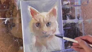 "White Cat" timelapse version Oil Painting Demo by Peter Chorao