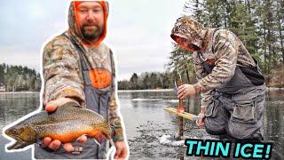 Brook Trout Fishing on THIN ICE! First Ice