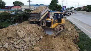 Full Project Clearing Lake and Fill the Land by Bulldozer SHANTUI Moving Big Soil into Water