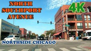 North Southport Avenue: Driving in Northside Chicago: 4K: Streets of the Americas