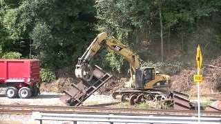 NS MOW Crew & CAT Claw Tractor Loading Train Car Into Semi @ Austell,Ga 10-02-2013© HD