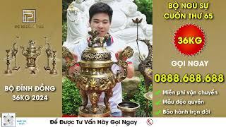 Bộ đỉnh đồng ngũ sự 36kg tặng ống hương màu cổ