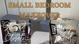 King Bed In Small Bedroom Tour| Organizing Small Shared Closet| 8 X 10 Rug Over Wall to Wall Carpet