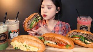 SUB[광고]엔제리너스 신메뉴 샌드위치 먹방!  에그마요, 비비큐포크, 오리지널 불고기 바게트에 딸기쥬스까지 리얼사운드 Sandwich mukbang ASMR