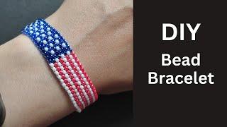 Beading tutorial on american flag beaded bracelet, USA flag bead bracelet