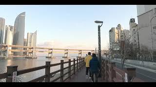 [散歩] 노을감상^^ 민락수영강변 산책로 걷기.  Suyeong Riverside Walk- South Korea Evening Walk 水營江散策路