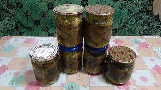 Eggplants in hot pour for the winter.