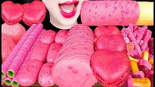 ASMR Pink Cake Stick Chocolate Macaron Dessert 핑크 케이크 스틱 초콜릿 마카롱 먹방 Mukbang, Eating