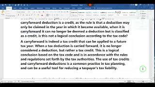 PROOF THAT A CARRYFORWARD DEDUCTION Is a Tax Credit Once Complete