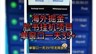 最新海外掘金脸书全自动挂机项目，单窗口一天35+可无限放大