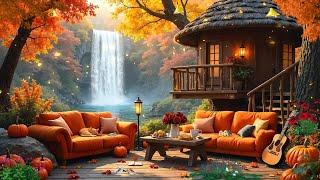 Autumn Jazz Music for Relax ~ Coffee Jazz Music Outside The Lake & Scenery of Falling Autumn Leaves