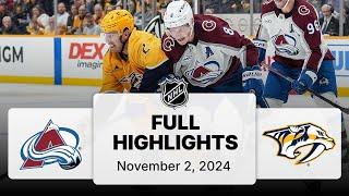 NHL Highlights | Avalanche vs. Predators | November 02, 2024