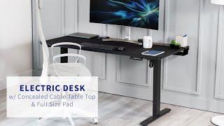 DESK-KIT-16B-P3B 60" x 24" Electric Desk with Concealed Cable Table Top and Full-Size Pad by VIVO