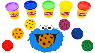 Create Play Doh Cookies for Cookie Monster Learn Colors & Shapes | Preschool Toddler Learning Video