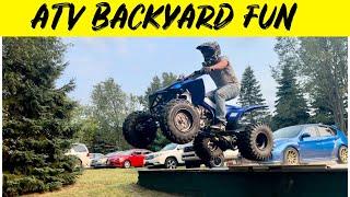 ATVs JUMP OFF RETAINING WALL | Dirt Jumps | Wheelies | YFZ450r | Trx450r | Backyard sesh in Michigan