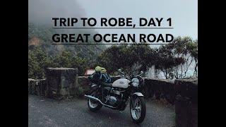 Trip to Robe- Day 1. Triumph Bonneville solo touring. Great Ocean Road and getting soaked.