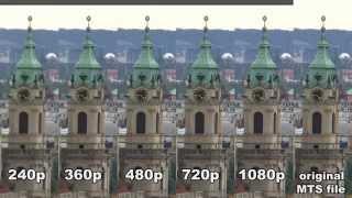 Comparison of quality settings on Youtube  - 240p, 360p, 480p, 720p, 1080p + original MTS file