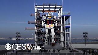 Giant warrior robot towers over Japanese port city of Yokohama