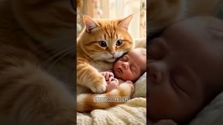 CAT TAKES CARE OF A BABY  #funny #funnycats #trending #ytshorts #shorts #subscribe #videoviral
