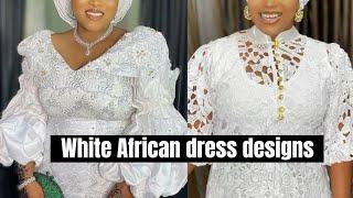 Beautiful African white dress designs and models for women/ Lace Asoebi white dress styles