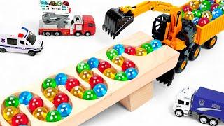 Marble Run ASMR Race  HABA Slope & Dump Truck Excavator Ambulance Forklift Garbage Truck Tractors42